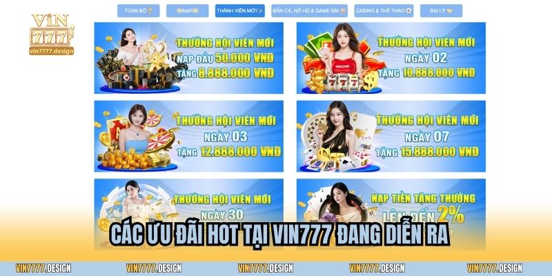 Các ưu đãi hot tại Vin777 đang diễn ra